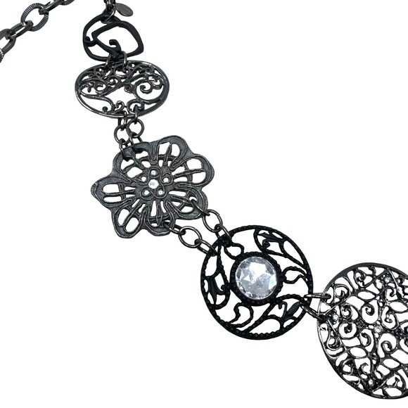 Chico\'s Black Statement Belt Y2K Ornate Metal Disc Chain Link Belt Women med
